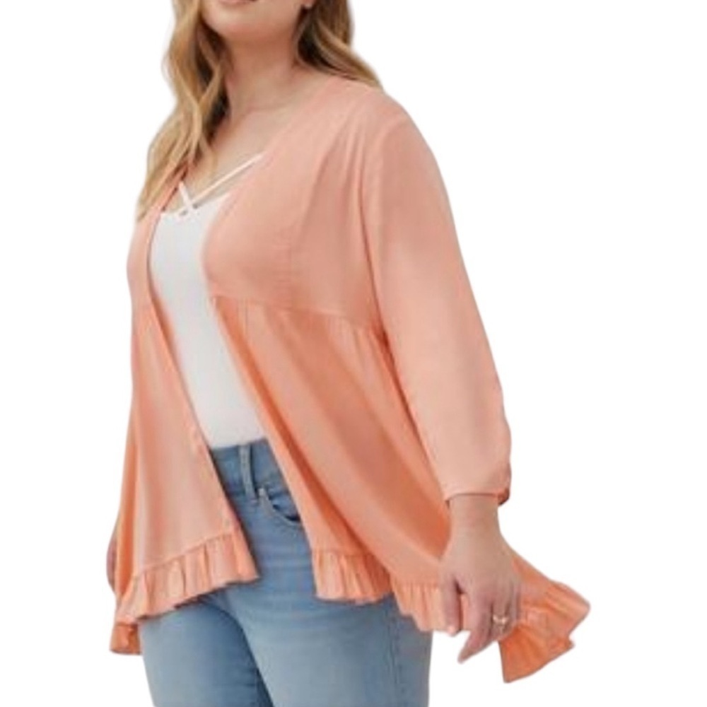 Torrid Ruffled Hem Kimono In Light Peach - Picture 2 of 8